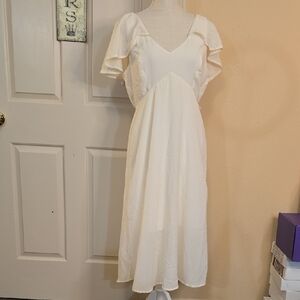 Leith Cream Flutter Sleeve Midi Dress